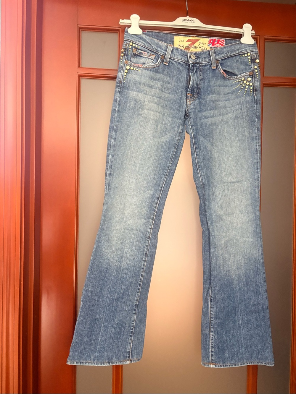 7 for all man kind Jeans The Great China Wall Light Blue Studded Flare Jeans